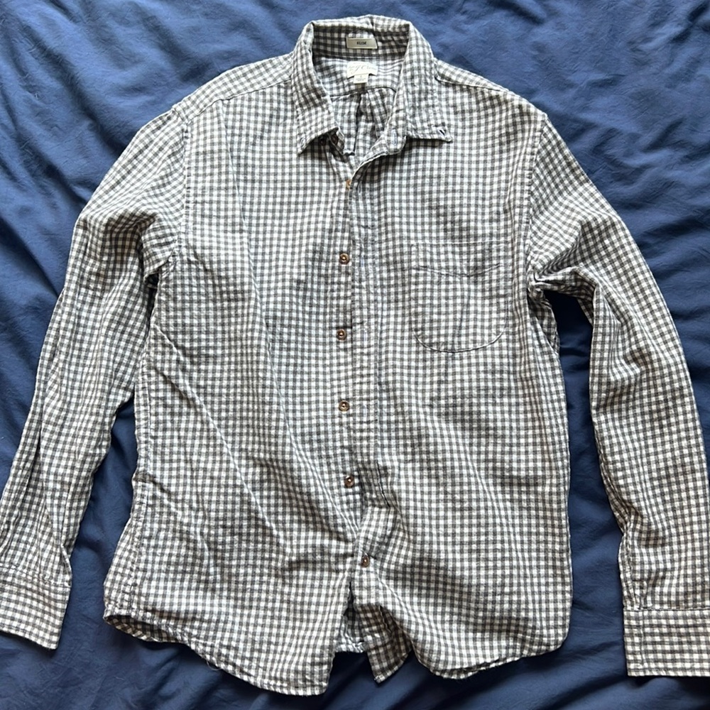 J Crew Large Slim Fit Button Down Shirt - grey checkered